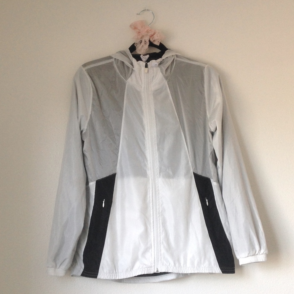 Athletic Collection White and Black Hooded Windbreaker Jacket